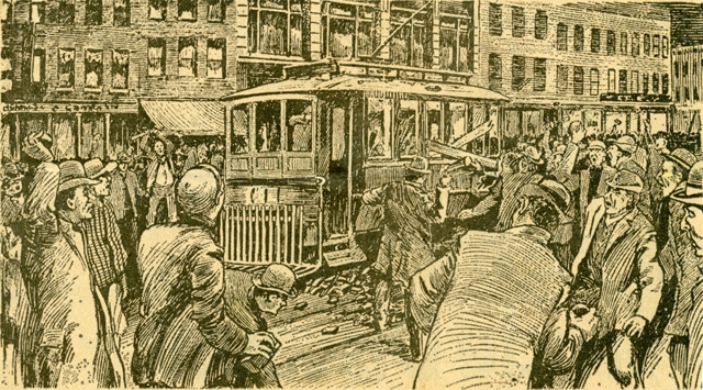 Vandalizing a street car Vandalizing a street car