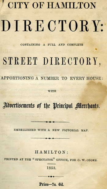 City of Hamilton Directory 1853