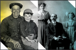 Ancestry - 19th century family portrait, and grandpa walking with grandkid