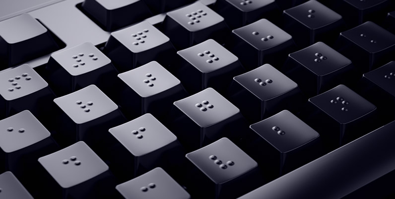 Header for the accessibility services page. An image of a braille keyboard
