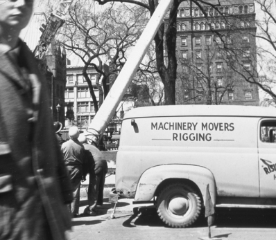 Flagpole raising in Gore Park, 1959